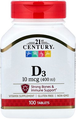 21st Century, Vitamin D3, 10 mcg (400 IU), 100 Tabletten