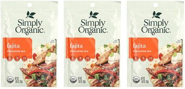 Thumbnail - Simply Organic, Fajita Seasoning Mix, Fajita-Gewürzmischung, 3 Päckchen, je 28 g (1 oz.).