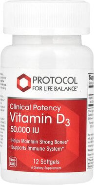 Protocol for Life Balance, Vitamin D3, klinische Wirksamkeit, 50.000 IE, 12 Weichkapseln