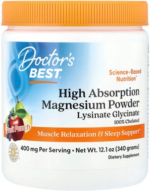 Doctor's Best, High Absorption Magnesium Powder, hochabsorbierendes Magnesiumpulver, Fruchtpunsch, 340 g (12,1 oz.)