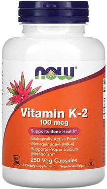 NOW Foods, Vitamin K-2, Vitamin K2, 100 mcg, 250 vegetarische Kapseln