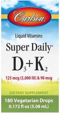 Carlson, Super Daily® Vitamin D3 + K2, 125 mcg (5.000 IU) und 90 mcg, 2,54 ml (0,086 fl. oz.)