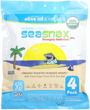 SeaSnax, Organic Roasted Seaweed Wrapz™, Olive Oil & Sea Salt, Organic Roasted Seaweed Wrapz™, Olivenöl und Meersalz, 20...