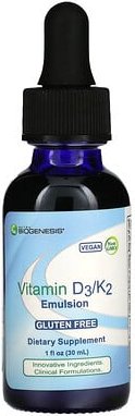 Nutra BioGenesis, Vitamin D3/K2 Emulsion, Emulsion mit Vitamin D3 und K2, 30 ml (1 fl. oz.)