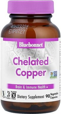 Bluebonnet Nutrition, Chelated Copper, chelatiertes Kupfer, 90 pflanzliche Kapseln