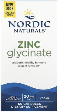 Nordic Naturals, Zinc Glycinate, Zinkglycinat, 20 mg, 60 Kapseln