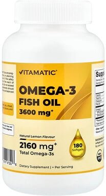Thumbnail - Vitamatic, Omega-3 Fish Oil, Omega-3-Fischöl, natürlicher Zitronengeschmack, 180 Weichkapseln