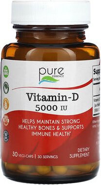 Pure Essence, Vitamin-D, 5.000 IU, 30 pflanzliche Kapseln