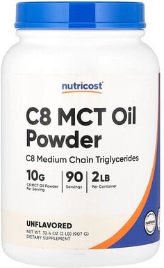 Nutricost, C8 MCT Oil Powder, C8 MCT-Ölpulver, geschmacksneutral, 907 g (2 lb.)