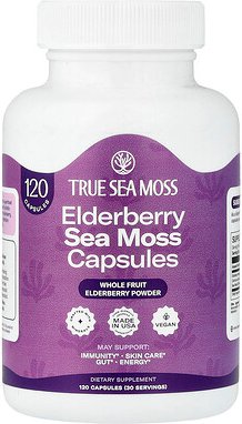 True Sea Moss, Elderberry Sea Moss, Holunder-Seemoos, 120 Kapseln