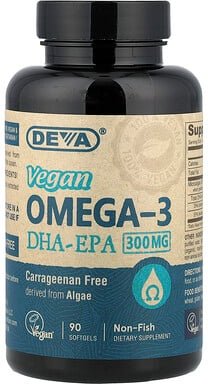 Deva, Veganes Omega-3, DHA-EPA, 300 mg, 90 Vegane Softgelkapseln