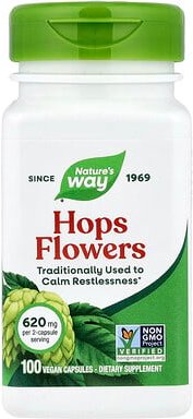 Nature's Way, Hops Flowers, Hopfenblüten, 100 vegane Kapseln (310 mg pro Kapsel)