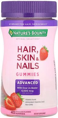 Nature's Bounty, Optimal Solutions®, Hair, Skin & Nails Gummies, Fruchtgummis für Haare, Haut und Nägel, Erdbeere, 40 Fr...