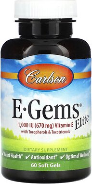 Carlson, E-Gems Elite, Vitamin E mit Tocopherolen und Tocotrienolen, 670 mg (1.000 IU), 60 Weichkapseln