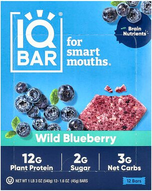 IQBAR, Plant Protein Bars, Wild Blueberry, pflanzliche Proteinriegel, wilde Heidelbeere, 12 Riegel, je 45 g (1,6 oz.)