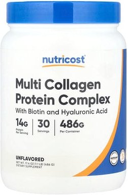 Thumbnail - Nutricost, Multi Collagen Protein Complex, Multi-Kollagen-Proteinkomplex, geschmacksneutral, 486 g (1,1 lb.)