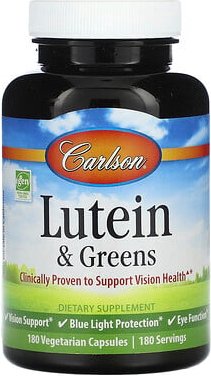 Thumbnail - Carlson, Lutein & Greens, Lutein und Gemüse, 180 pflanzliche Kapseln