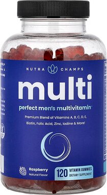 NutraChamps, Multi, Perfect Men's Multivitamin Gummies, perfekte Multivitamin-Fruchtgummis für Männer, Himbeere, 120 Vit...