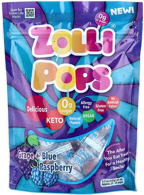 Zollipops, The Clean Teeth Pops, Traube + blaue Himbeere, ca. 23-25 Lutscher, 147 g (5,2 oz.)