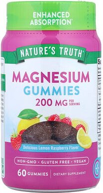 Nature's Truth, Magnesium Gummies, Magnesium-Fruchtgummis, leckere Zitrone-Himbeere, 60 Fruchtgummis