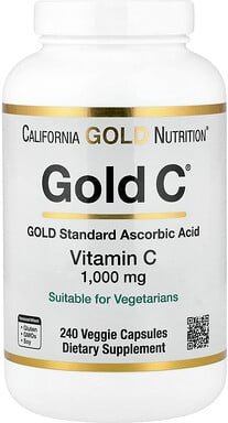 California Gold Nutrition, Gold C®, Vitamin C in USP-Qualität, 1.000 mg, 240 vegetarische Kapseln