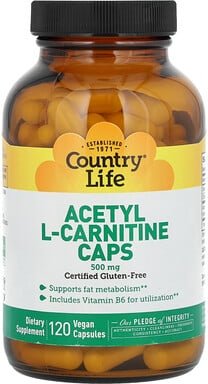 Country Life, Acetyl L-Carnitine Caps, Acetyl-L-Carnitin-Kapseln, 500 mg, 120 vegane Kapseln