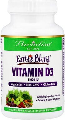 Paradise Herbs, Earth's Blend®, Vitamin D3, 90 pflanzliche Kapseln