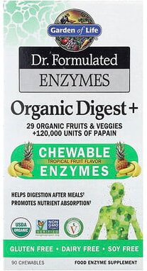 Garden of Life, Dr. Formulated Enzymes, Organic Digest +, tropischer Fruchtgeschmack, 90 Kautabletten