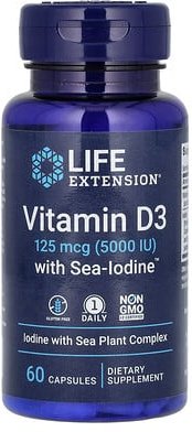 Thumbnail - Life Extension, Vitamin D3 mit Meer-Jod, 125 mcg (5.000 IU), 60 Kapseln