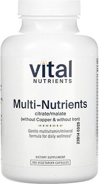 Vital Nutrients, Multi-Nährstoffe Citrat/Malat (ohne Kupfer und ohne Eisen), 180 vegetarische Kapseln