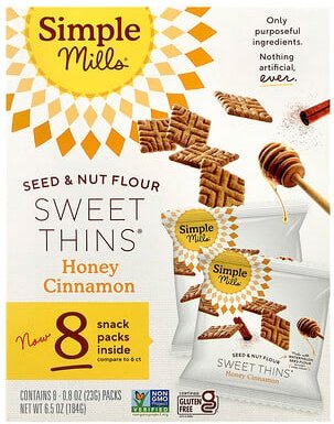 Thumbnail - Simple Mills, Seed & Nut Flour, Sweet Thins®, Honig-Zimt, 8 Packungen, je 23 g (0,8 oz.).