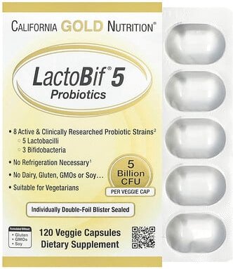 California Gold Nutrition, LactoBif® 5 Probiotics, Probiotika, 5 Milliarden KBE, 120 pflanzliche Kapseln