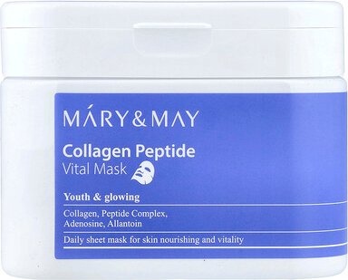 Mary & May, Collagen Peptide, Vital Beauty Mask, Kollagenpeptid-Maske, 30 Tuchmasken, 400 g (14,1 oz.)