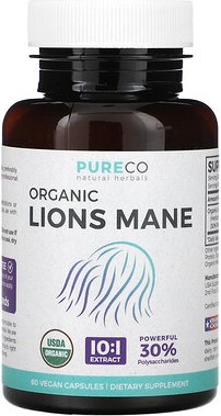 Pure Co., Organic Lions Mane, Bio-Löwenmähne, 60 vegane Kapseln (500 mg pro Kapsel)