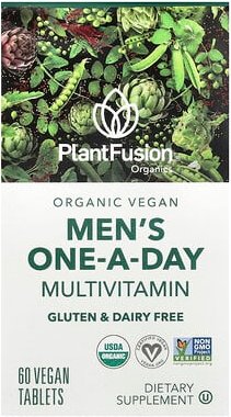 PlantFusion, Organic Vegan Men's One-a-Day Multivitamin, veganes Bio-Multivitamin für Männer, 60 vegane Tabletten