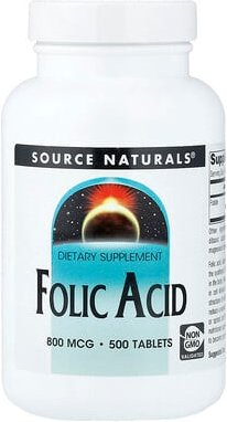Source Naturals, Folsäure, 800 mcg, 500 Tabletten