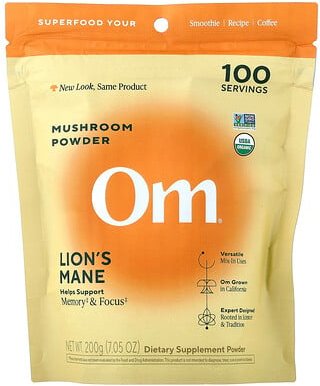 Om Mushrooms, Mushroom Powder, Lion's Mane, Pilzpulver, Löwenmähne, 200 g (7,05 oz.)