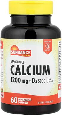 Sundance Vitamins, Absorbable Calcium + D3, gut absorbierbares Calcium + Vitamin D3, 60 Weichkapseln mit schneller Freis...