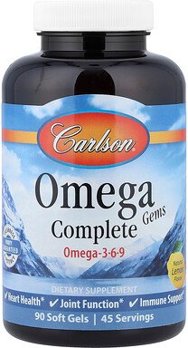 Carlson, Omega Complete Gems, Omega 3-6-9, Natürliche Zitrone, 90 Weichkapseln