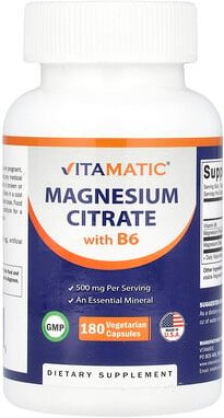 Thumbnail - Vitamatic, Magnesium Citrate with B6, Magnesiumcitrat mit B6, 180 pflanzliche Kapseln