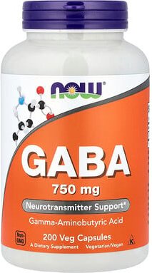NOW Foods, GABA, 750 mg, 200 vegetarische Kapseln