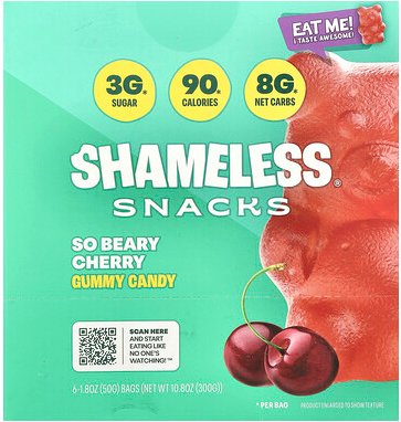 Shameless Snacks, Fruchtgummis, So Beary Cherry, 6 Beutel, je 50 g (1,8 oz.)