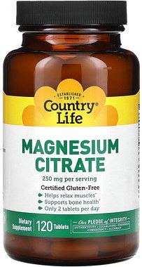 Country Life, Magnesium Citrate, Magnesiumcitrat, 120 Tabletten
