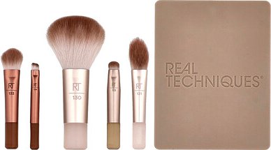 Real Techniques, New Nudes 2.0, On-The-Glow Mini-Pinsel-Set + verspiegeltes, 6-teiliges Set