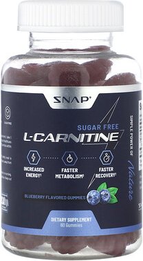 Snap Supplements, L-Carnitine Gummies, L-Carnitin-Fruchtgummis, Heidelbeere, zuckerfrei, 60 Fruchtgummis (250 mg pro Fru...