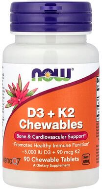 Thumbnail - NOW Foods, D3 + K2 Chewables, D3 + K2-Kautabletten, 90 Kautabletten