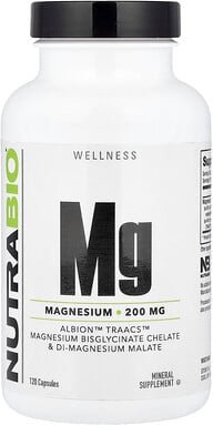 NutraBio, Mg Magnesium, 120 Kapseln (100 mg pro Kapsel)