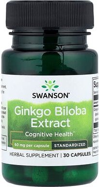 Swanson, Ginkgo Biloba Extract, Ginkgoextrakt, standardisiert, 60 mg, 30 Kapseln