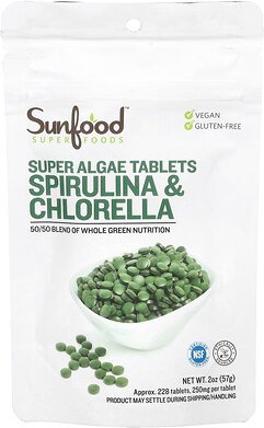Sunfood, Super Algae Tablets, Algentabletten, Spirulina und Chlorella, 250 mg, ca. 228 Tabletten, 57 g (2 oz.)