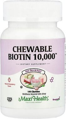 Maxi Health, Chewable Biotin 10,000™, Kautabletten mit Biotin 10,000™, natürlicher Erdbeergeschmack, 10.000 mcg, 100 Kau...